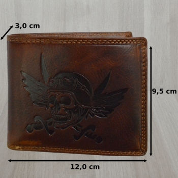 flevado Herren Portemonee Totenkopf mit RFID Schutz Geldbörse Vintage Leder Handarbeit (braun)